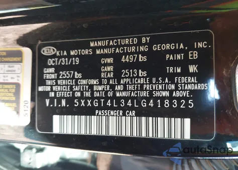 2020 Kia Optima Lx from USA, damaged, VIN 5XXGT4L34LG418325